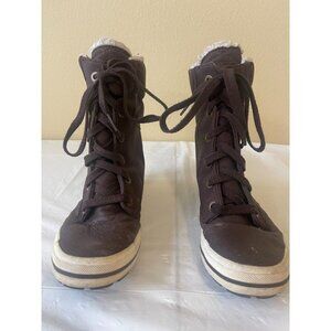Keds brown mid calf fleece sherpa lined lace up nylon sneaker boot size 6.5